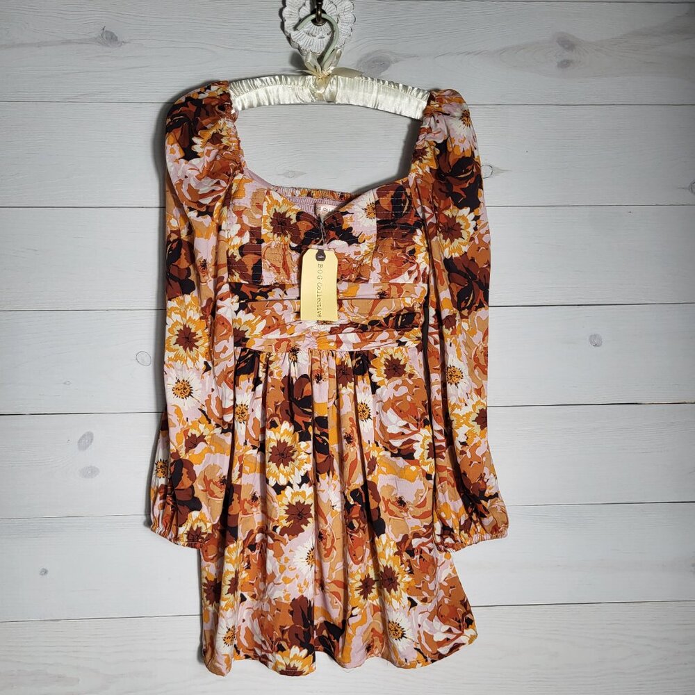 NWT Bog Collective Dress Retro Floral Style Smocked BOHO Hippie Festival.